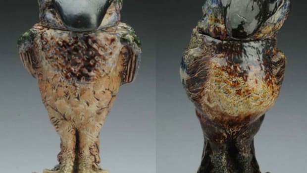 stoneware bird-figure jar