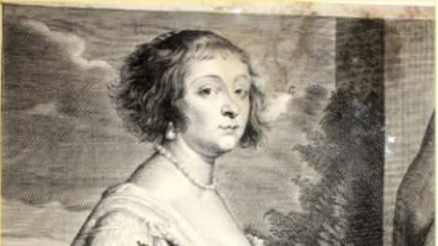 Mid-17th century engraving of Beatrix Cosantia, Princess of Cantecroyana, by Joannes Meyssens (Anthony van Dyck) in Antwerp with a collector’s stamp of Heinrich Friedrich de la Motte-Fouquet. Aside from water damage to the upper right-hand corner, insects have eaten away the paper in that section. Interestingly, the ink from the engraving remains intact much like a spider’s web. The damage significantly devalues this engraving from $400 to $20