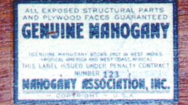  This numbered label from the Mahogany Association was the assurance that all exposed wood was genuine mahogany. Photo courtesy Fred Taylor