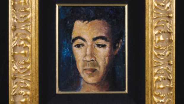 This oil on canvas painting by Quinn is titled Self Portrait at 17, circa 1932, and it measures 21 inches by 19 inches. Photo courtesy The Anthony Quinn Foundation