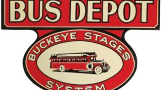 Vintage advertising sign Buckeye Stages bus depot sign