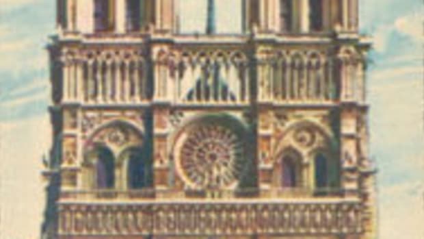 Color postcard of Notre-Dame, west façade, by Yvon.