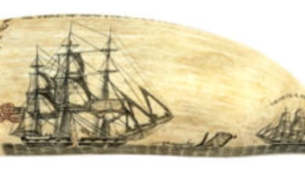 Burdett scrimshaw tooth with whaling scene