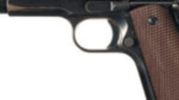 Rare World War II Singer Manufacturing Company U.S. Model 1911A1 semi-automatic pistol. Photo courtesy Rock Island Auction Co.