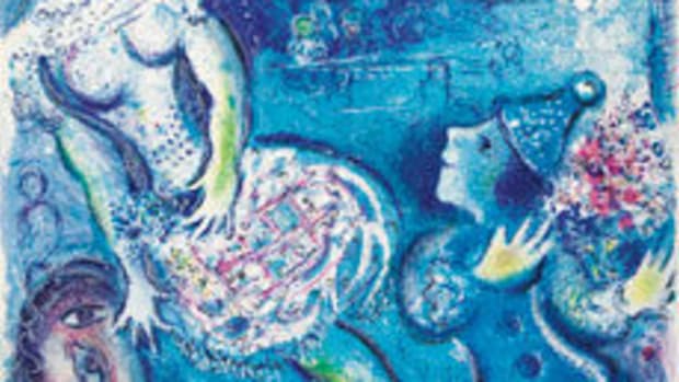  Marc Chagall’s Cirque, a portfolio celebrating the circus, with complete text, 23 color lithographs and 15 black and white lithographs, 1967, was the top lot, selling for $143,000.