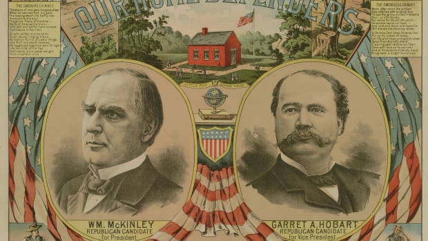 The 1896 Republican Party presidential campaign poster for William McKinley and Garret Hobart.