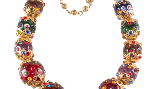 Jay Feinberg (Strongwater) resin bead and rhinestone necklace, 1980s.