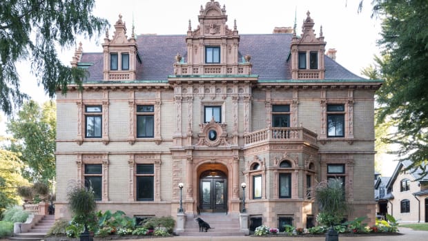 Like a fairytale castle of towers, spires and terra-cotta ornament, this French Renaissance-style mansion sits in its own two-acre park in the heart of St. Louis.