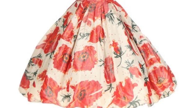 Poppies appear again on this taffeta cocktail dress, spring 1956, by Rocco Materay. This sold at auction for $960.