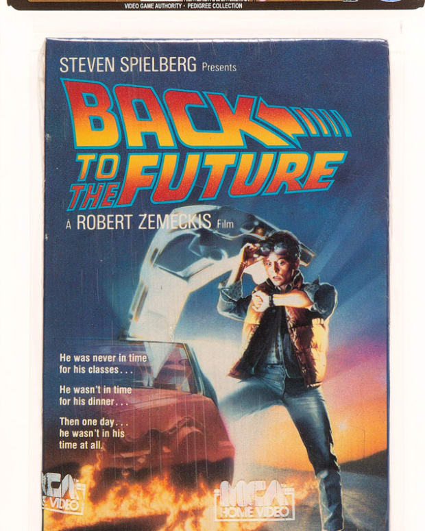This 1986 VHS release of "Back to the Future" sold for a record $75,000. This is not only one of the earliest known VHS copies with its wraparound MCA Home Video watermarks and double-stamped MCATM tape, but is from the collection of "Back to the Future" actor Tom Wilson, who played bully Biff Tannen.