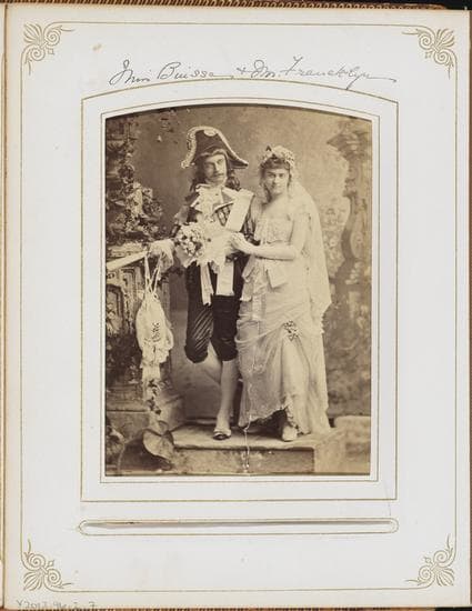 Engaged couple Agnes Binsse and Reginald Francklyn, dressed as Incroyables, a reference to French society.