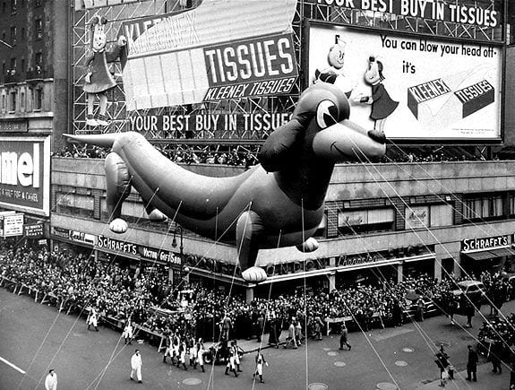 This Dachshund/Lucky Pup balloon floated down Broadway in 1950.