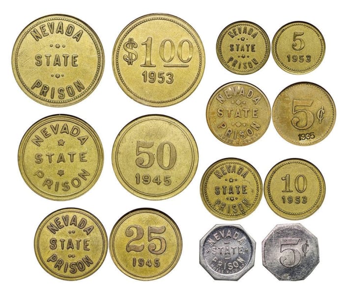 Nevada State Prison token collection of 36 different pieces sold at auction in 2014 for $1,050.
