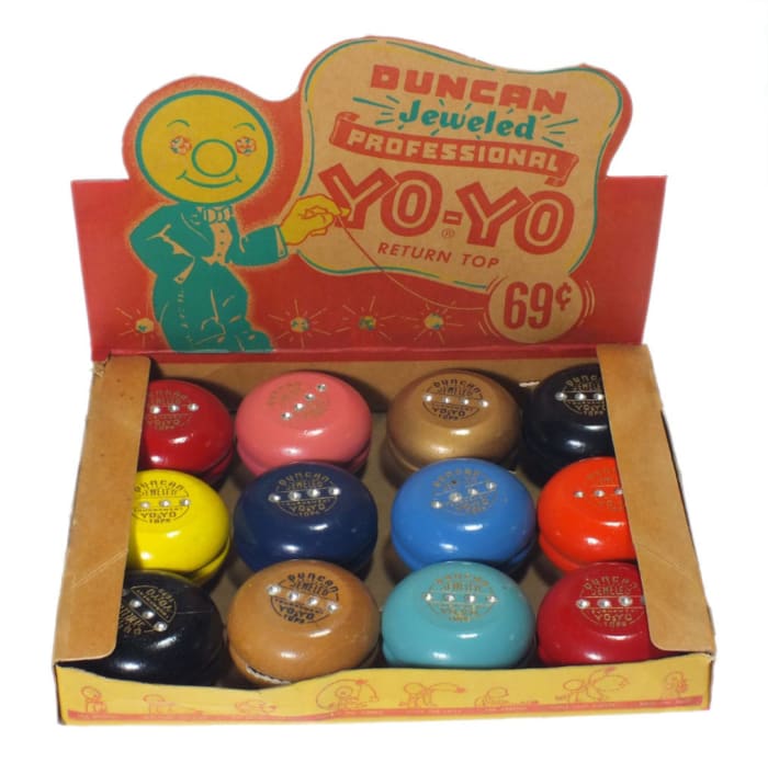 An original box of Duncan Jeweled yo-yos in the museum's collection.