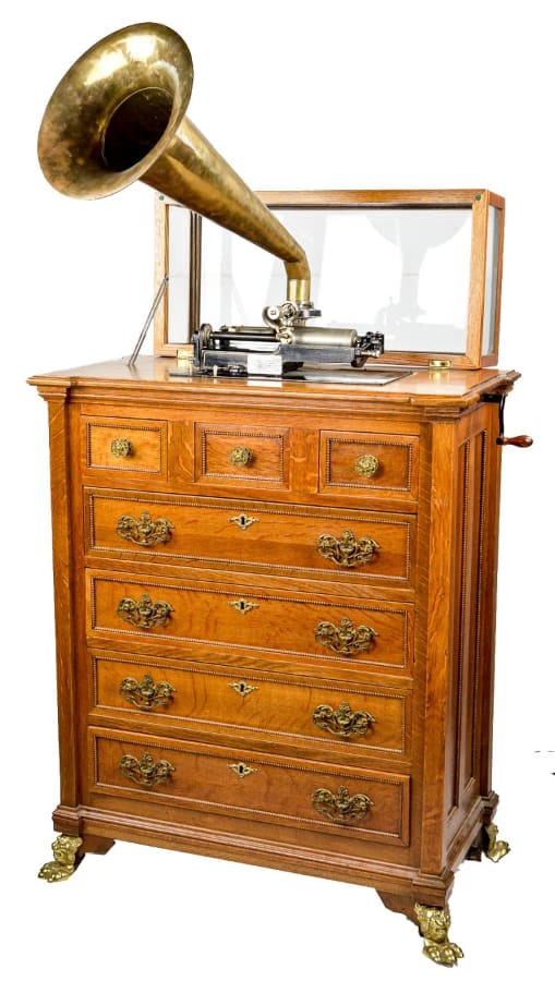Nickel-plated Edison cylinder record cabinet; estimate: $30,000-$40,000.