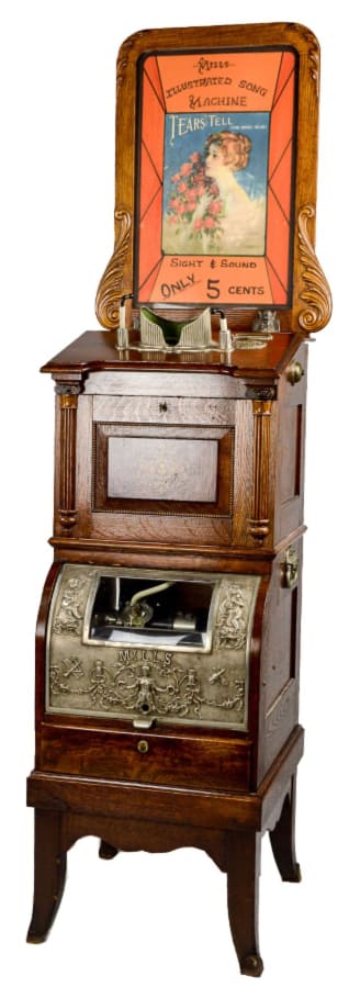 A Mills illustrated song machine from the Howard Hazelcorn Collection was the top lot and hammered for $42,500.