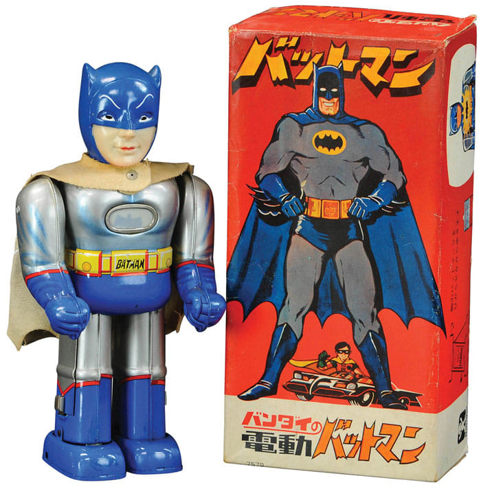 Bandai (Japan) Walking Batman, battery operated, extremely rare with original Japanese-language box; estimate: $5,000-$7,500.