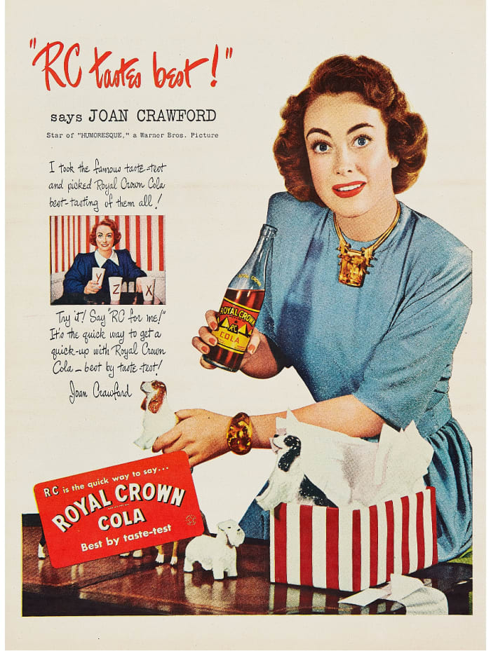 Joan Crawdord wearing her citrine suite in an RC Cola ad.