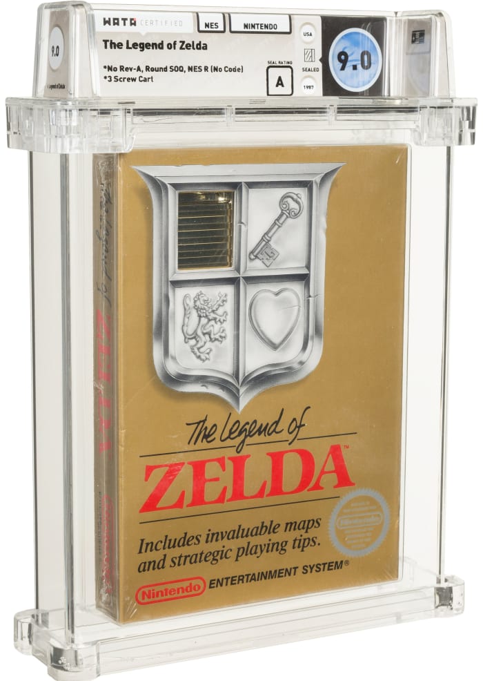 A true holy grail among video games: The Legend of Zelda - Wata 9.0 A Sealed [No Rev-A, Round SOQ, Early Production], NES Nintendo 1987 USA. Of all of the games Heritage says it has offered in its auctions, this sealed, early production copy of the first game in the groundbreaking Legend of Zelda series is no doubt the apotheosis of rarity, cultural significance, and collection centerpieces - a proverbial trifecta of collector perfection.