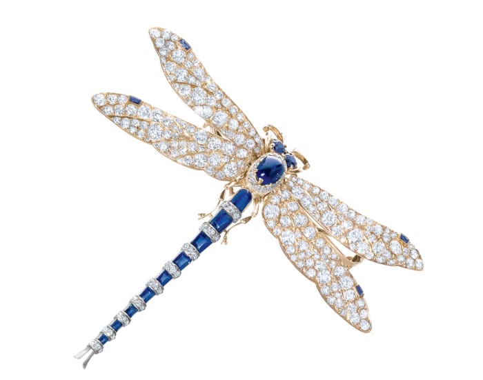 Tiffany & Co. archival dragonfly brooch with diamonds, sapphires, gold and silver, circa 1890-1900, by Paulding Farnham.