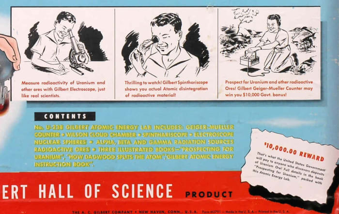 Fortunately for Mom and Dad, The Atomic Energy Lab stressed the peace-time role of atomic energy. There wasn't a hint of the A-bomb in the whole kit. 