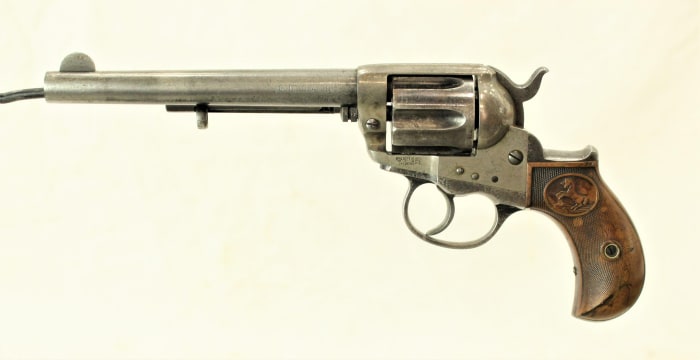 Another highlight from Mike Olson’s estate is this historical Colt 1877 .38-caliber Lightning revolver inscribed on the backstrap for ruthless outlaw and gang leader R.W. “Bert” Casey of El Reno, O.T. (Oklahoma Territory). Estimate: $3,000-$5,000.