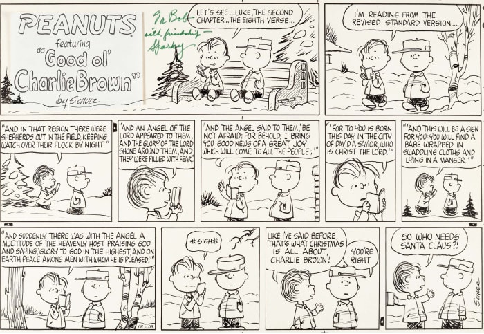 This Peanuts Sunday comic strip from December 1966 sold for a record $360,000.