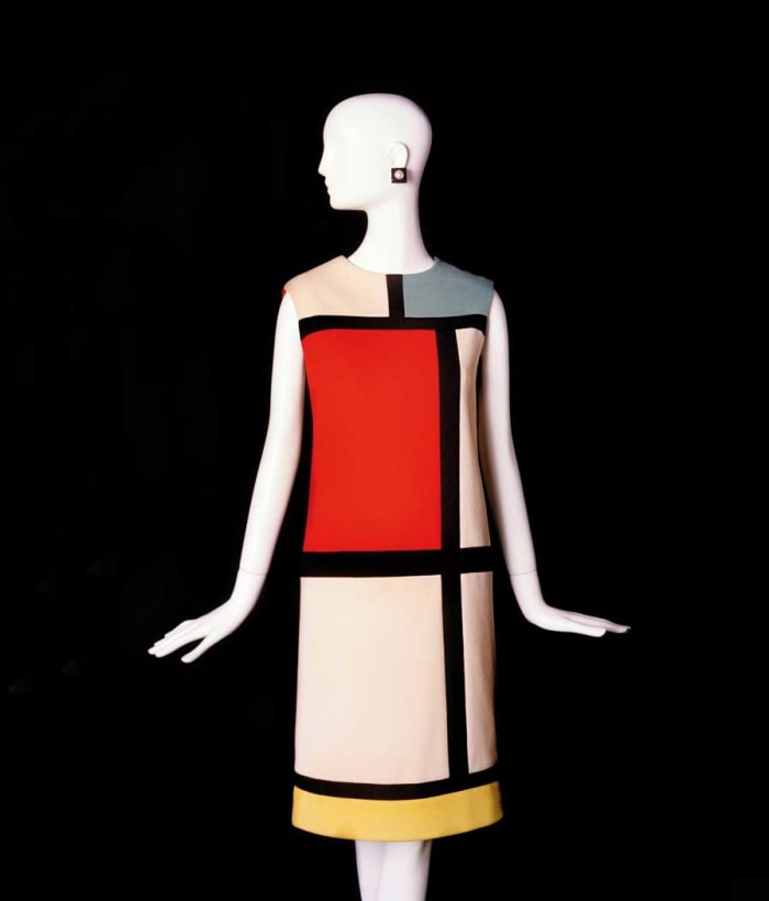 Yves Saint Laurent’s new style of cocktail dress, the Mondrian, caused a stir when he unveiled it in 1965.