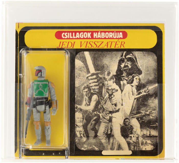 This Hungarian bootleg Return of the Jedi Boba Fett figure, AFA 50 Q-VG, more than doubled its pre-auction estimate to change hands for $20,768, a world auction record for this particular variety of Boba Fett.