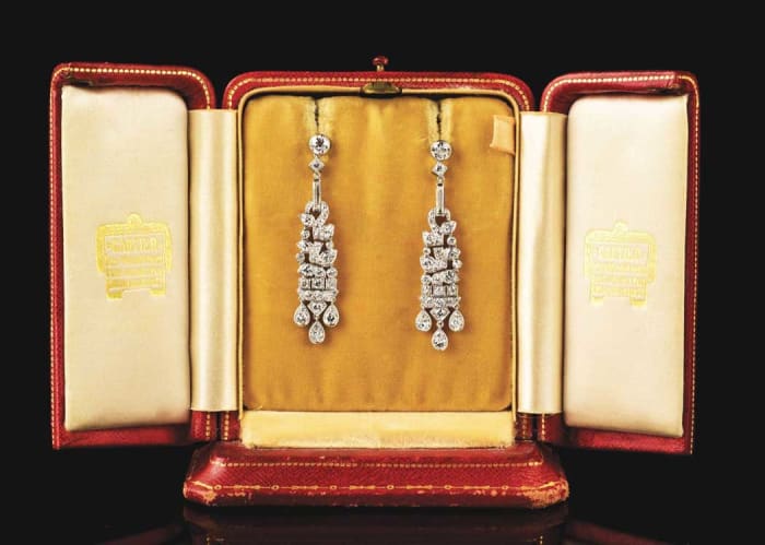 Cartier Art Deco platinum and diamond drop earrings