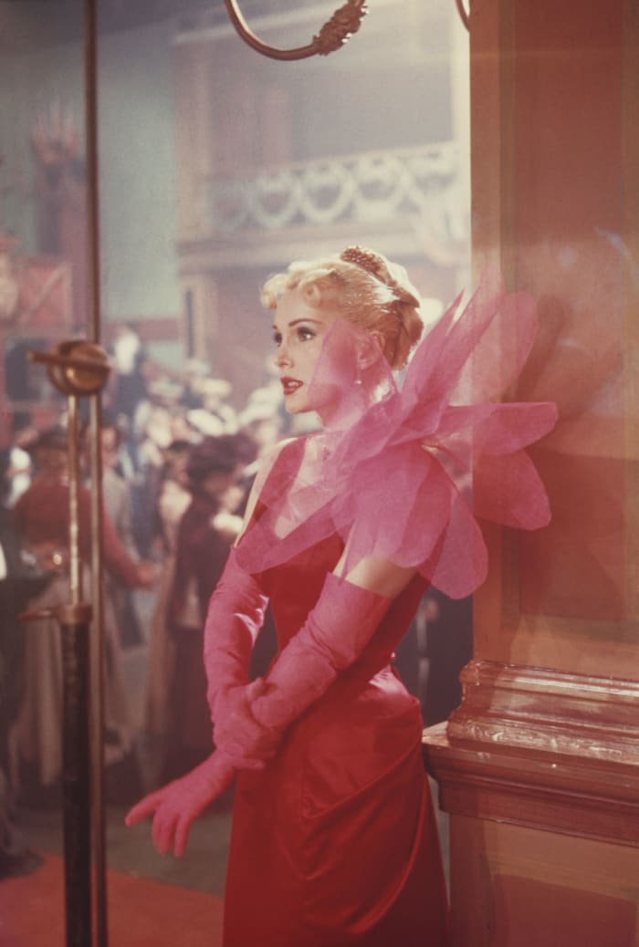 Actress  Zsa Zsa Gabor in the film "Moulin Rouge," in 1952  wearing a dress designed  by Elsa Schiaparelli.