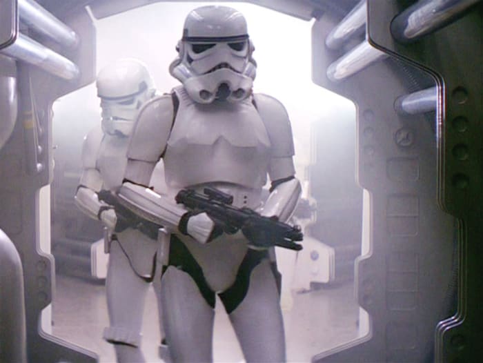 A Stormtrooper with the E-11 Blaster from "Star Wars Episode IV - A New Hope."