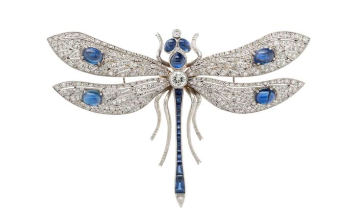 Evelyn Clothier sapphire and diamond dragonfly brooch, $11,250.