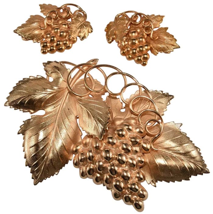 Napier “Danish Grape Leaf” brooch and earrings set