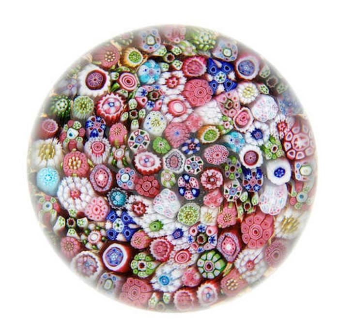 Pastel-hued Clichy close-packed millefiori paperweight, c. 1850, realized $1,195 at Bonhams.