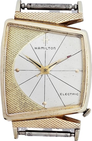 Rare gold-filled  Hamilton Electric Vega  wrist watch designed  by Richard Arbib;  estimate: $600-$800.
