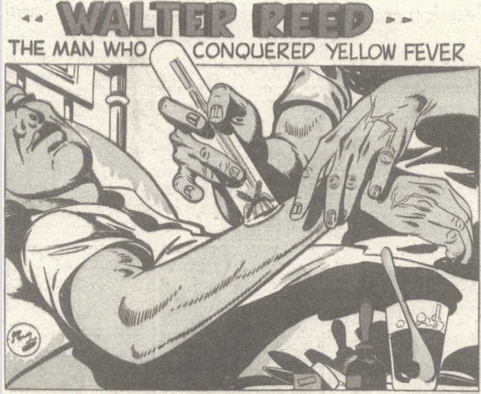 Artist Rudy Palais’ splash panel of “Walter Reed: The Man Who Conquered Yellow Fever,” in the March 1946 issue of Science Comics No. 2.