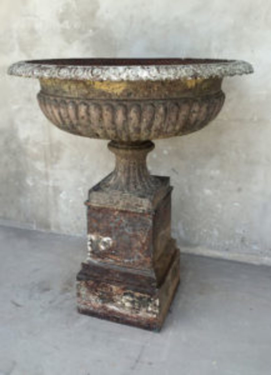 outdoor antiques iron urn and pedestal