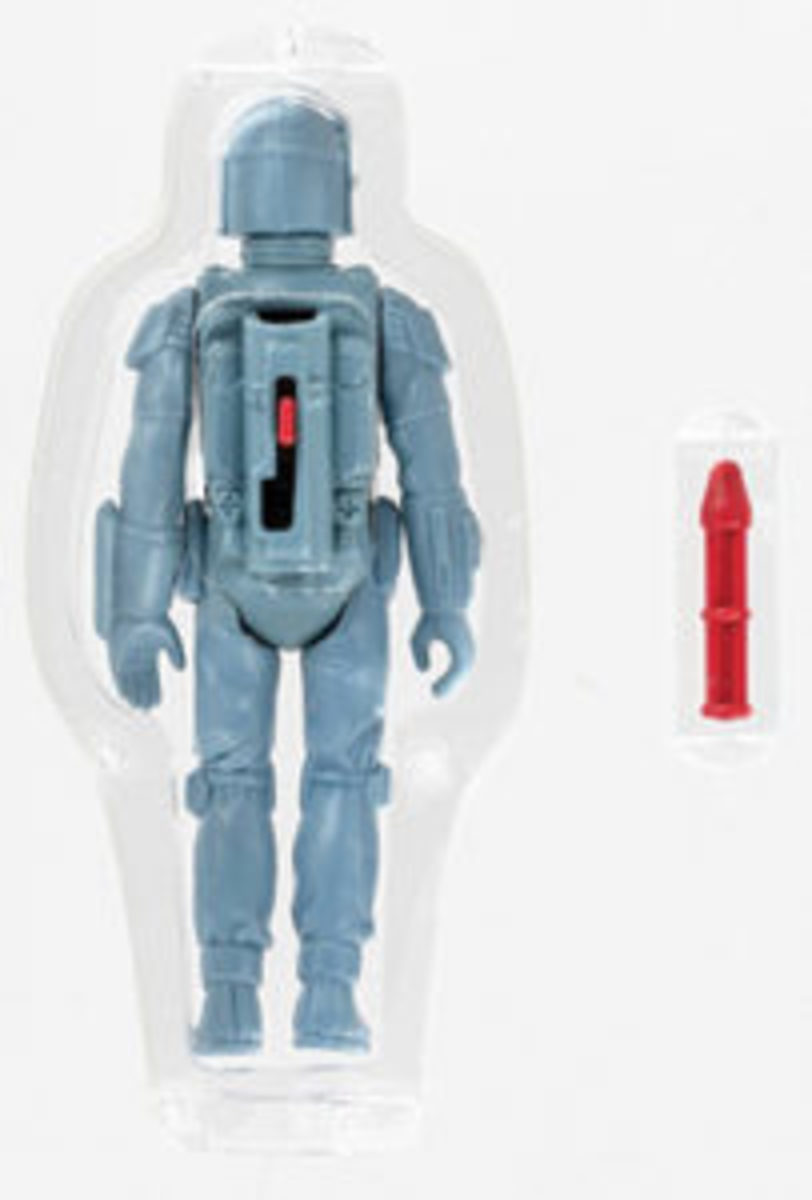  This rare prototype of a rocket-firing Boba Fett action figure sold for more than $112,000 at auction.Image courtesy of Hake’s Auctions
