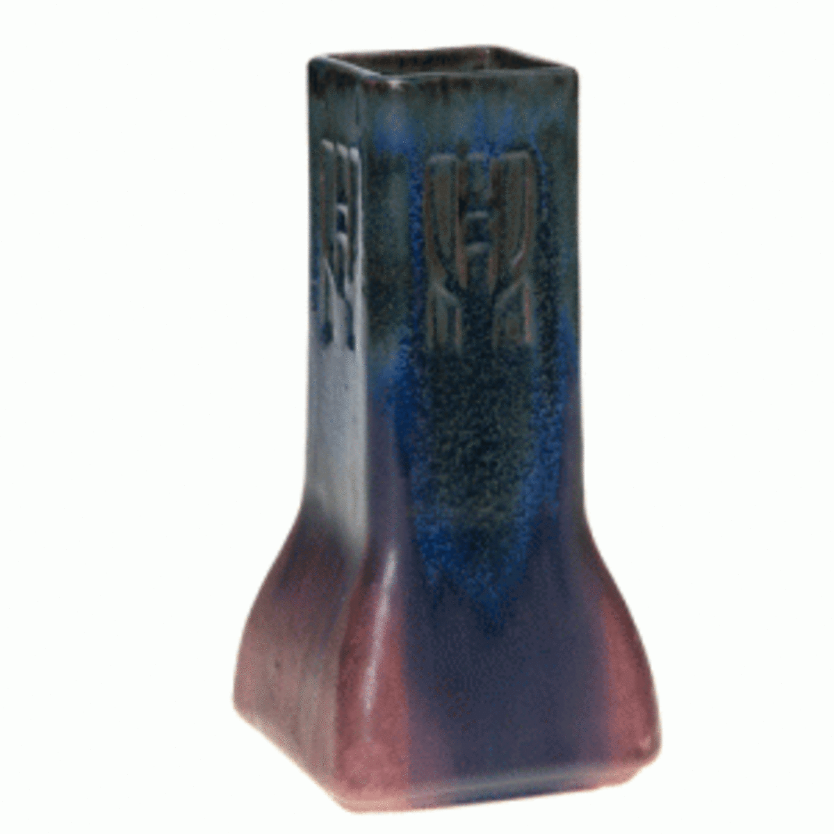Early Fulper square tapering vase done in black over a crystalline blue over wistaria glazes. Marked with the early rectangular Fulper ink stamp logo and the letter “D.” Height 8 inches. $550. Photo courtesy Mark Mussio, Humler & Nolan