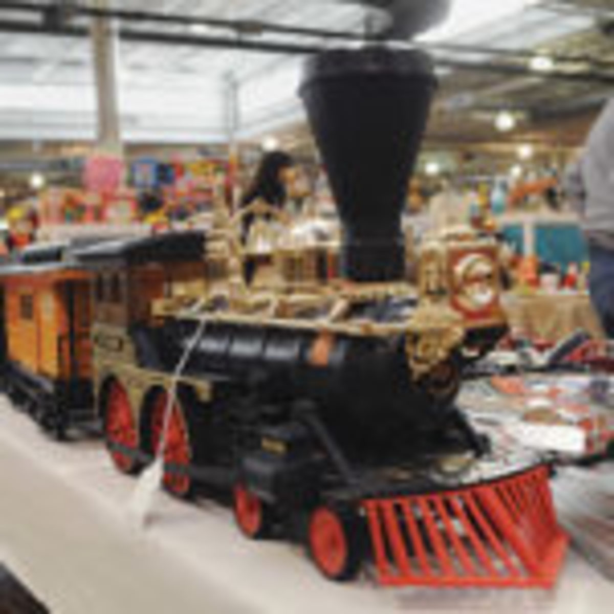 A train sits on display in a vendor’s booth at the January Scott Antique Markets show in Columbus, Ohio.