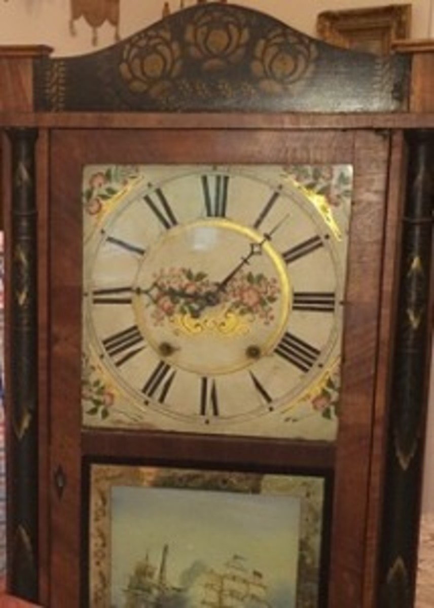 Shelf clock made by Eli and Samuel Terry, the first clock makers in the United States, with woodworks made right in Goshen. (Tim's Inc.)