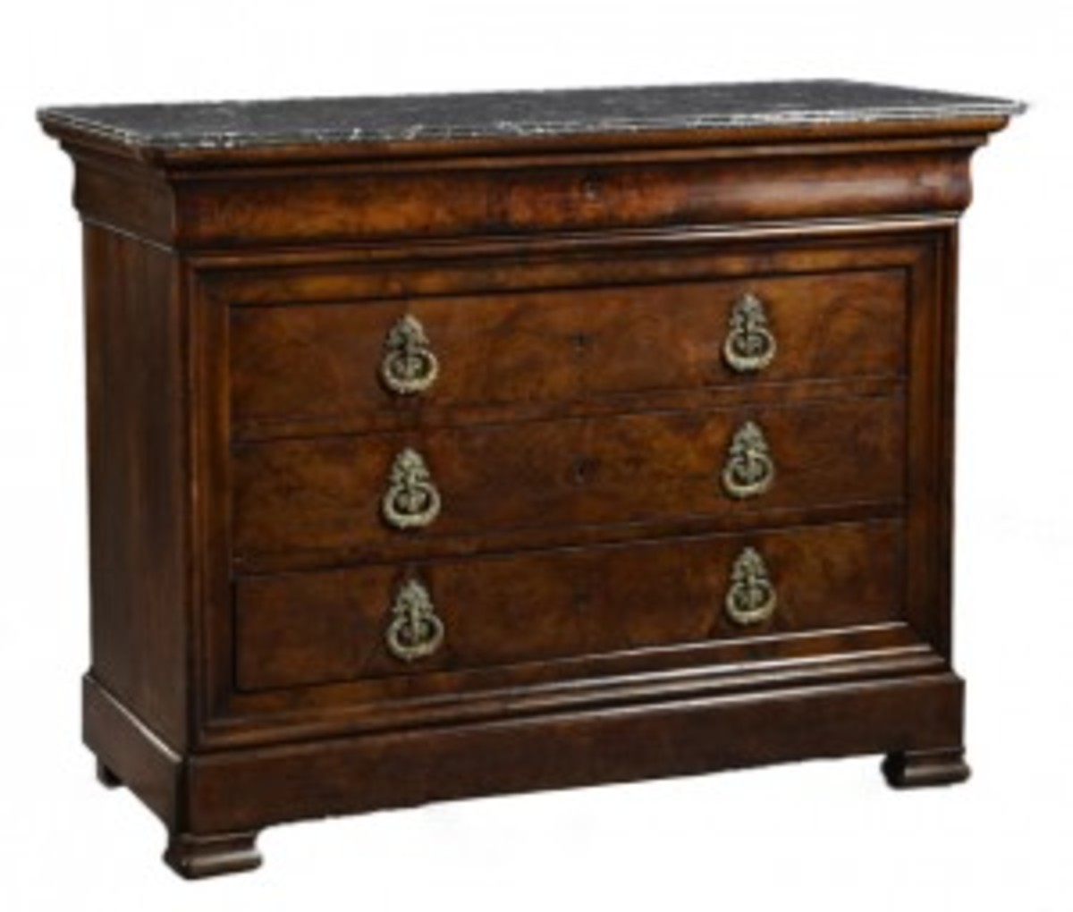 Carved walnut marble-top commode