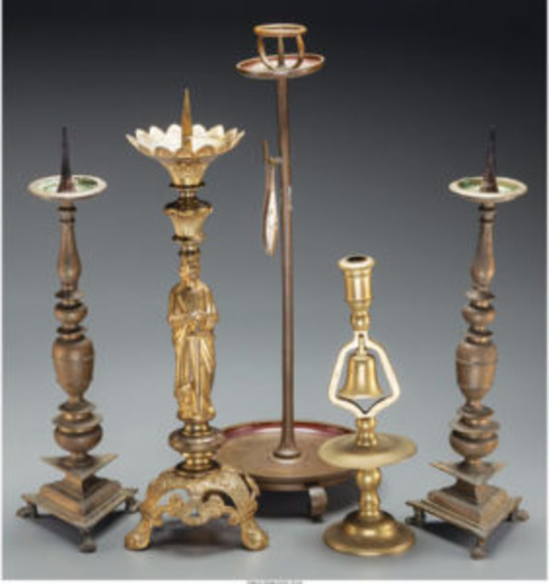Candlesticks group including prickets, circa 19-20th centuries, tallest 21-3/4” h., $400 Heritage Auctions, www.HA.com