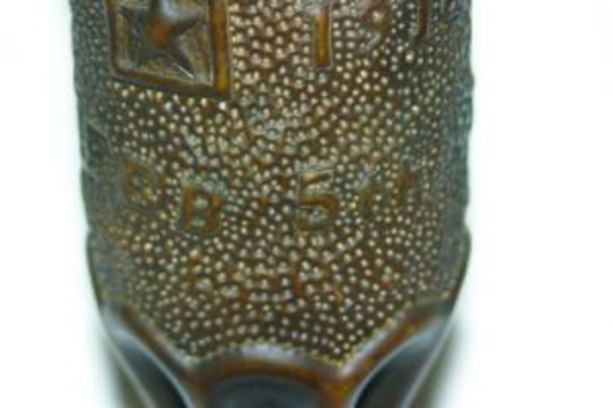Trench art shell with inscription