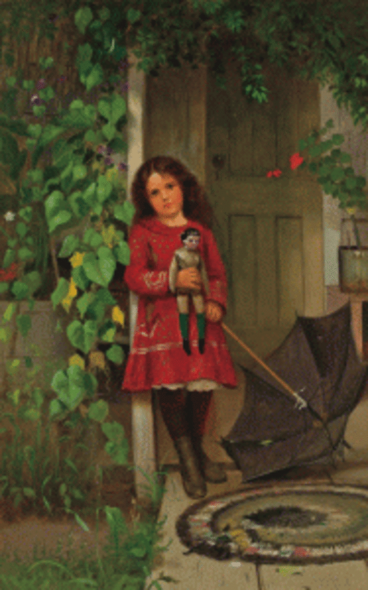 Brown oil painting Girl With Doll