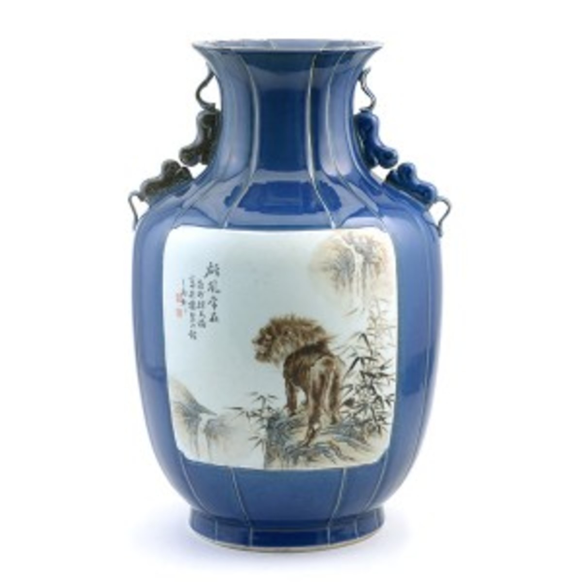 Blue-glazed and enamel decorated vase
