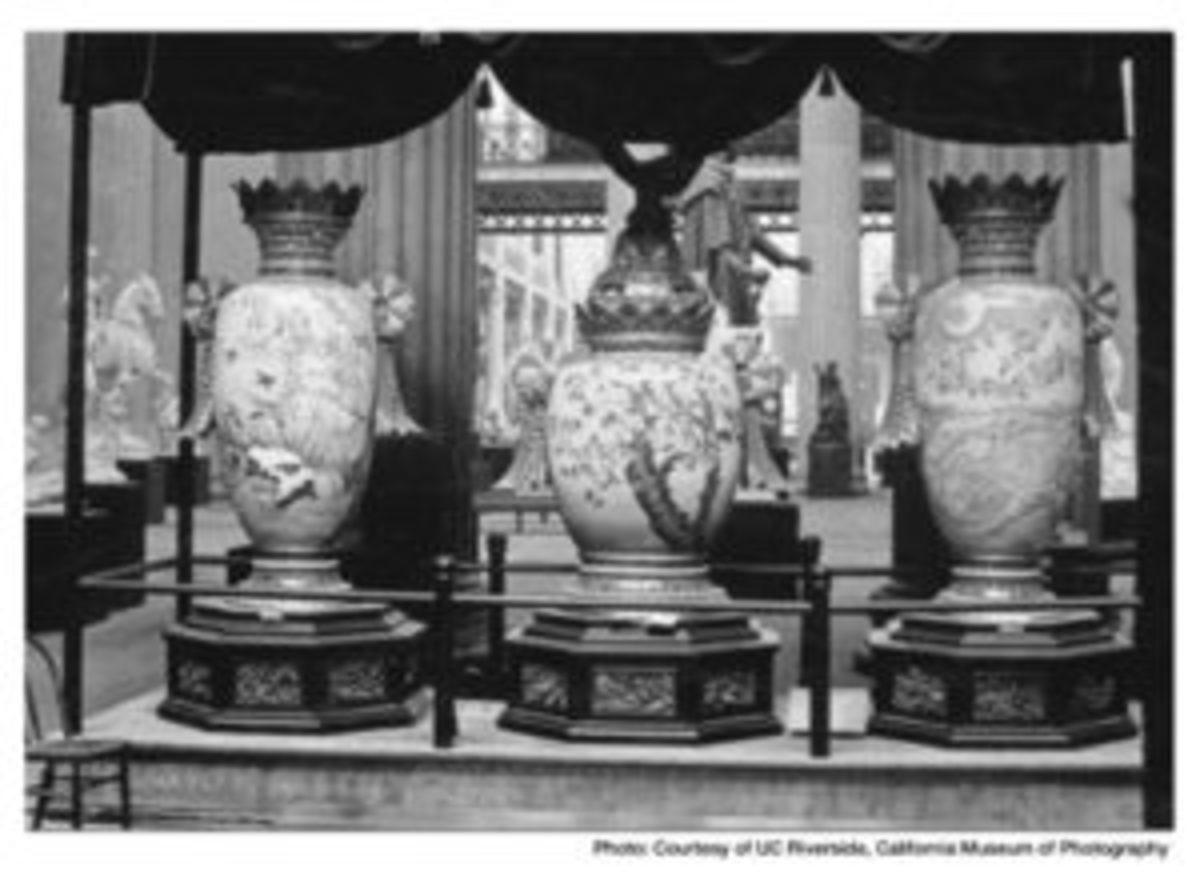 Pictured here in this historic photo is the Japanese cloisonné Triptych. 