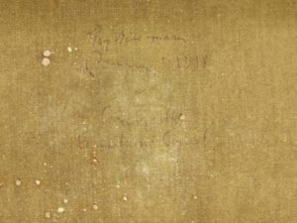 Writing on reverse of small Pierre Auguste Renoir painting