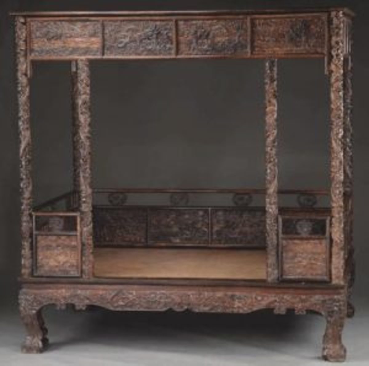 Chinese Zitan Carved Canopy Bed